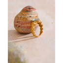 Gold Beaded Ring with Sky Blue Stone