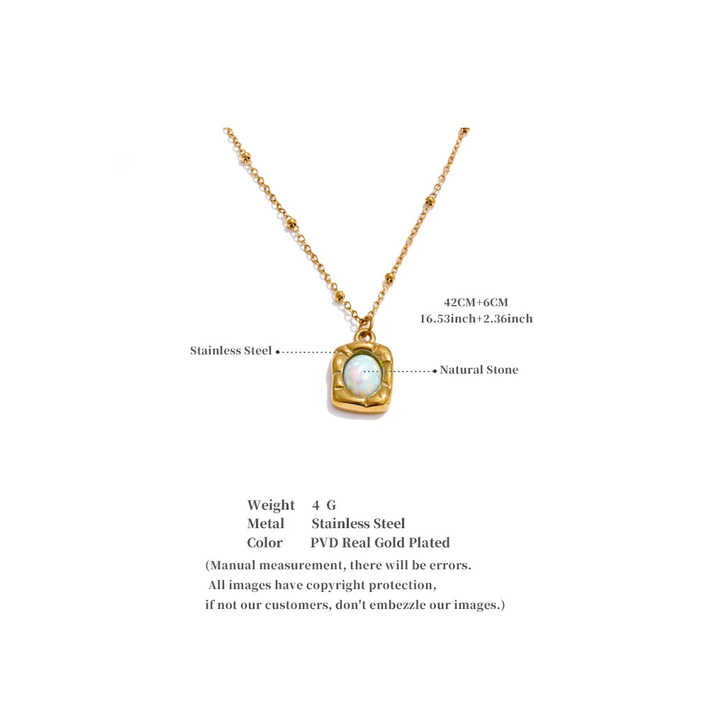 Opal Square Pendant Necklace