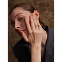 Gold Double Band Ring with Emerald Green Stone