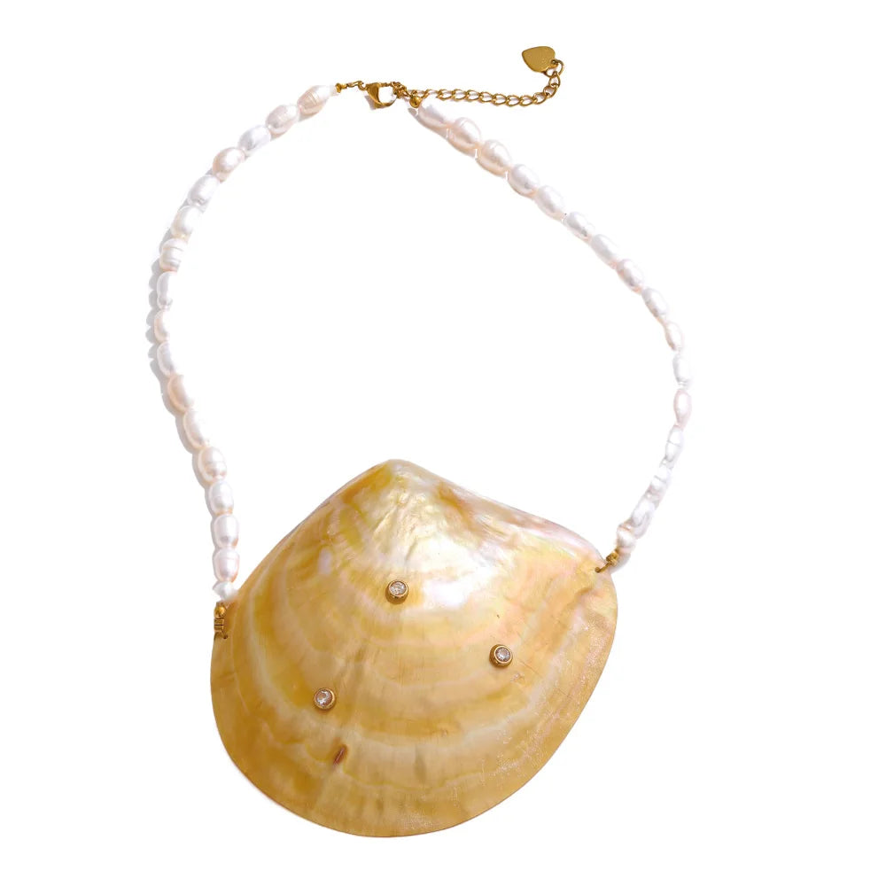 Golden Shell Pearl Necklace