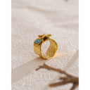 Gold Sculptural Ring with Turquoise Stone Center