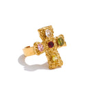 Gold Cross Crystal Statement Ring