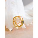 Gold Double Band Ring with Emerald Green Stone
