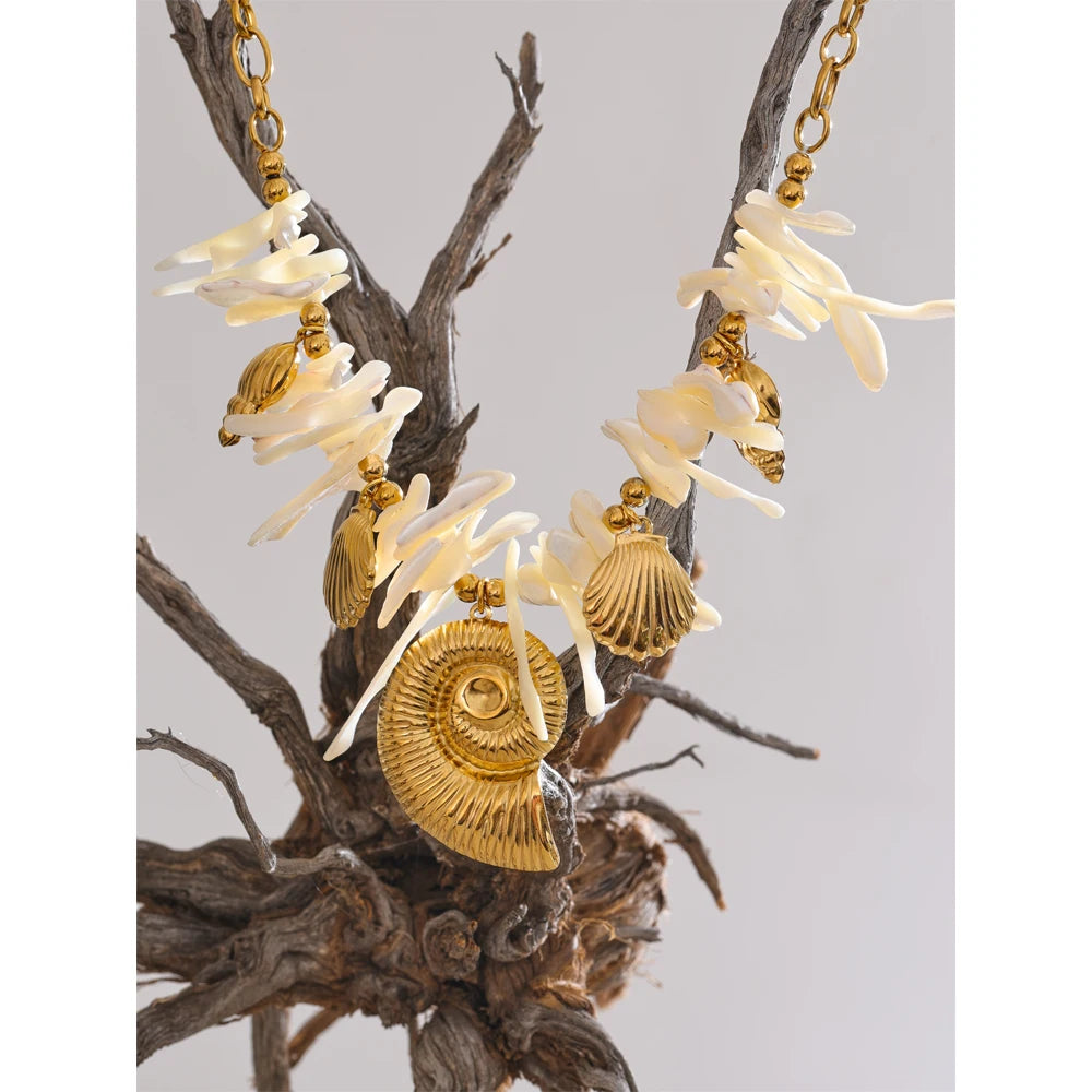 Golden Seashell Statement Necklace