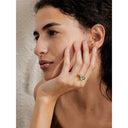 Gold Beaded Ring with Sky Blue Stone